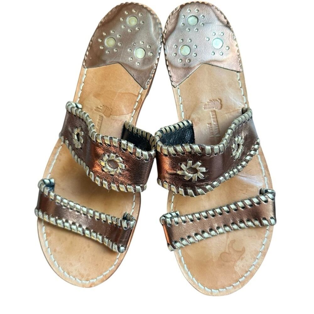 Stephen Bonanno Palm Beach Leather Handcrafted Gold Metallic Sandals Sz 8